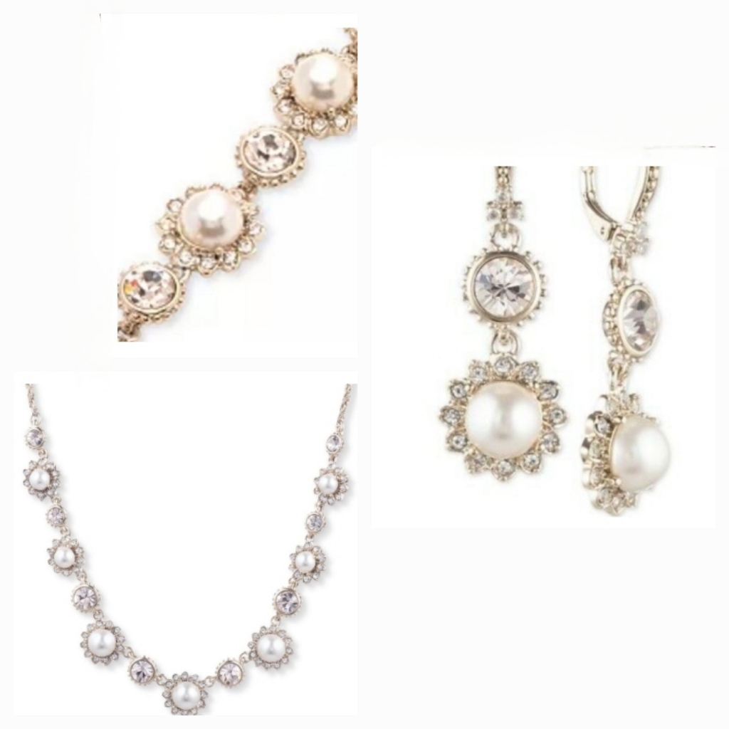 Marchesa Special Occasion Faux Pearl Crystal Jewelry Set Gold Nwt 160$